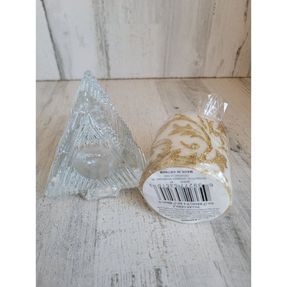 Candle holder glass tree shaped pillar glitter set xmas figure - Picture 4 of 4